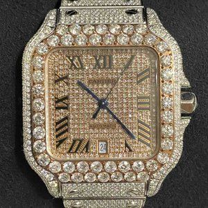 Cartier Santos Large 18k Gold 40mm Iced 25ct Genuine Diamonds